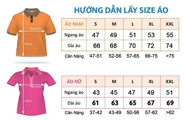 Bảng size áo polo Nam Nữ Châu Á