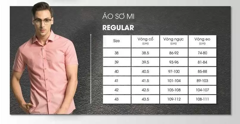 Bảng size áo sơ mi nam
