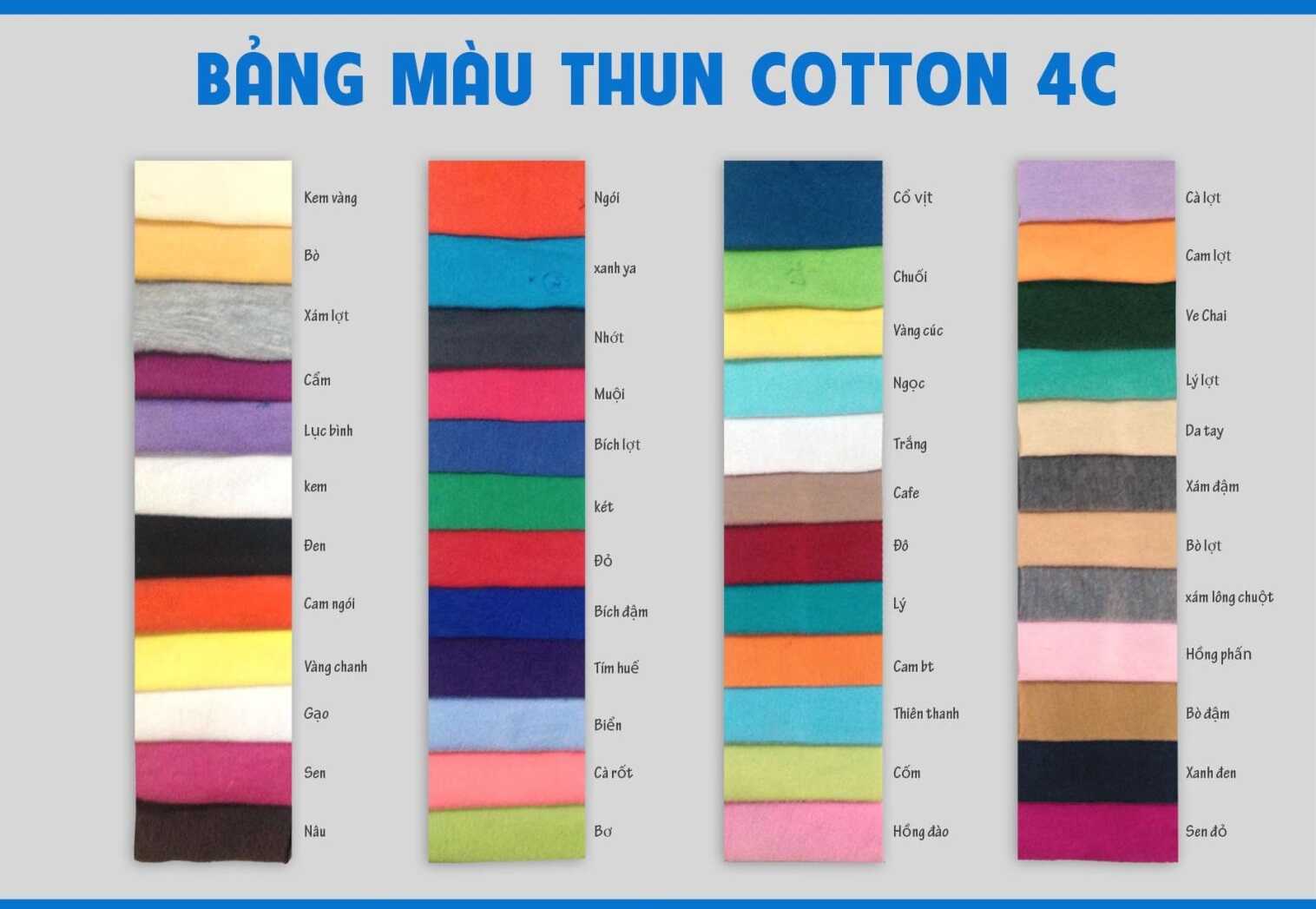 Bảng màu vải cotton trơn 100% 4 chiều