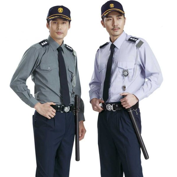 Mẫu đồng phục bảo vệ nam màu xám nhạt và xám đậm