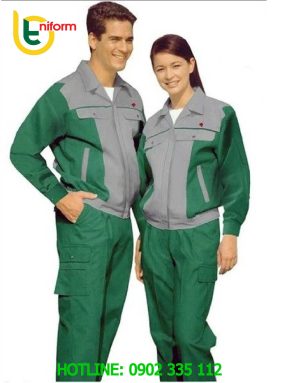 Quần áo bảo hộ công nhân xanh lá cây phối xám