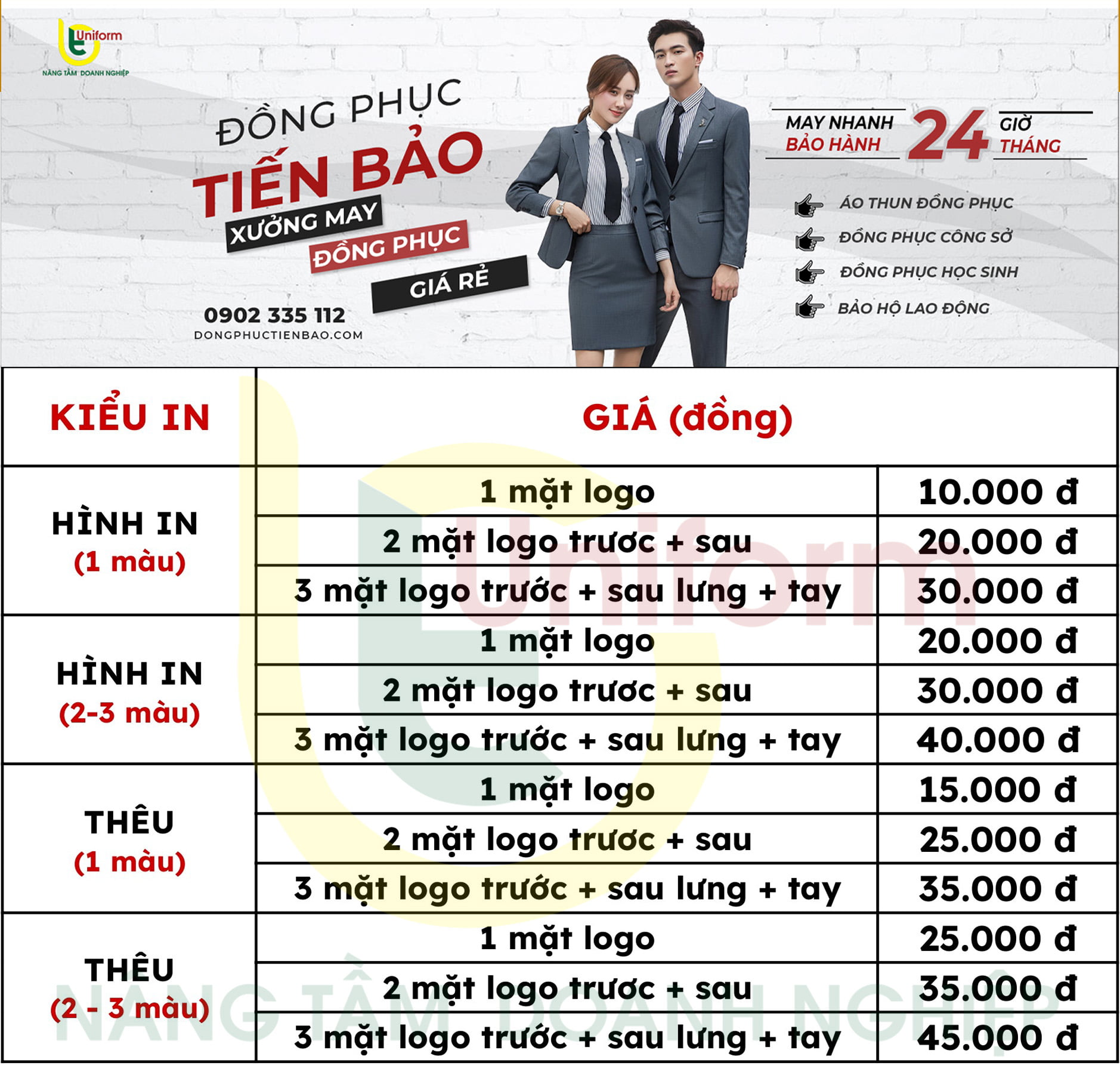 Bảng giá in áo thun đồng phục