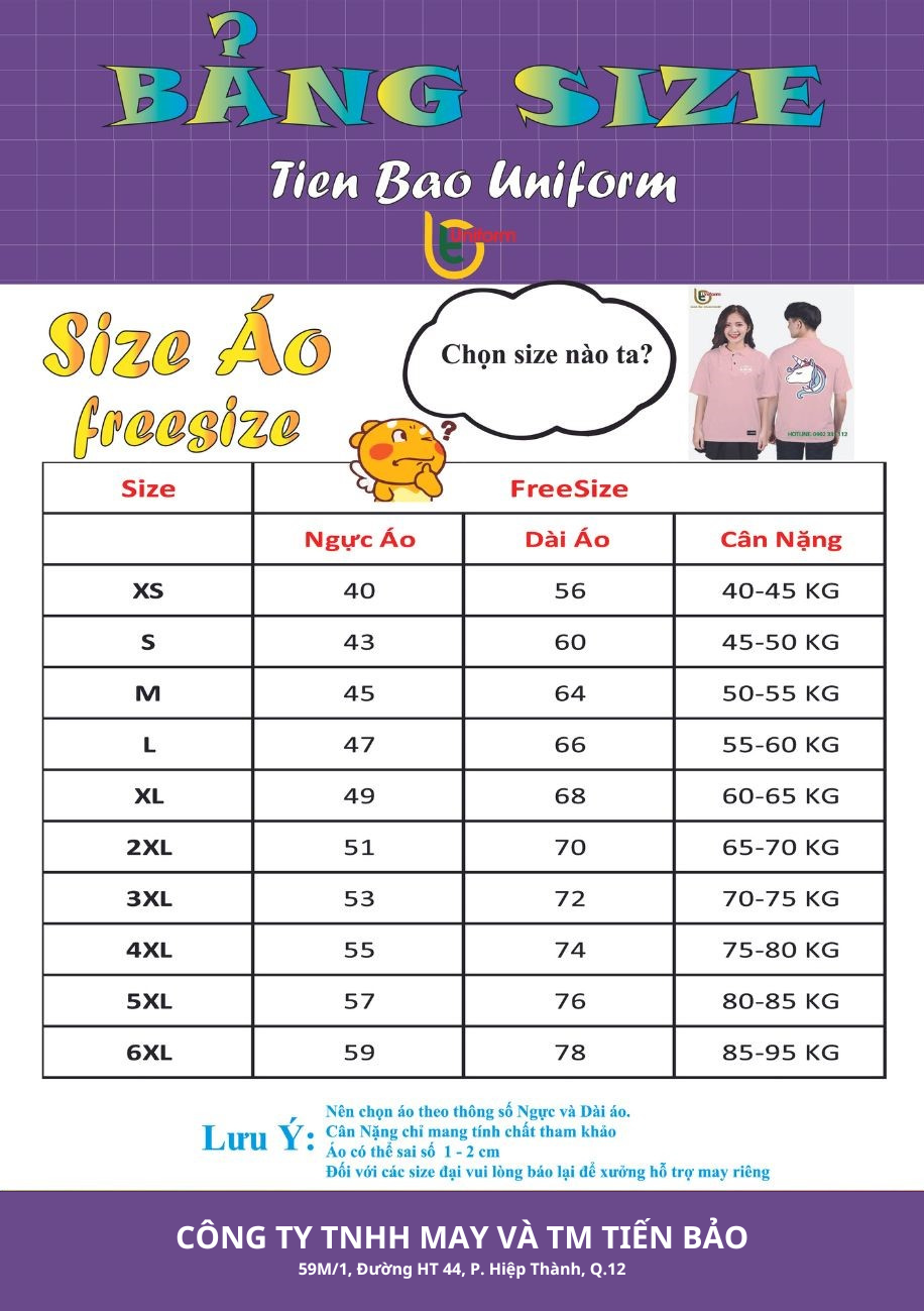 Bảng size áo thun lớp