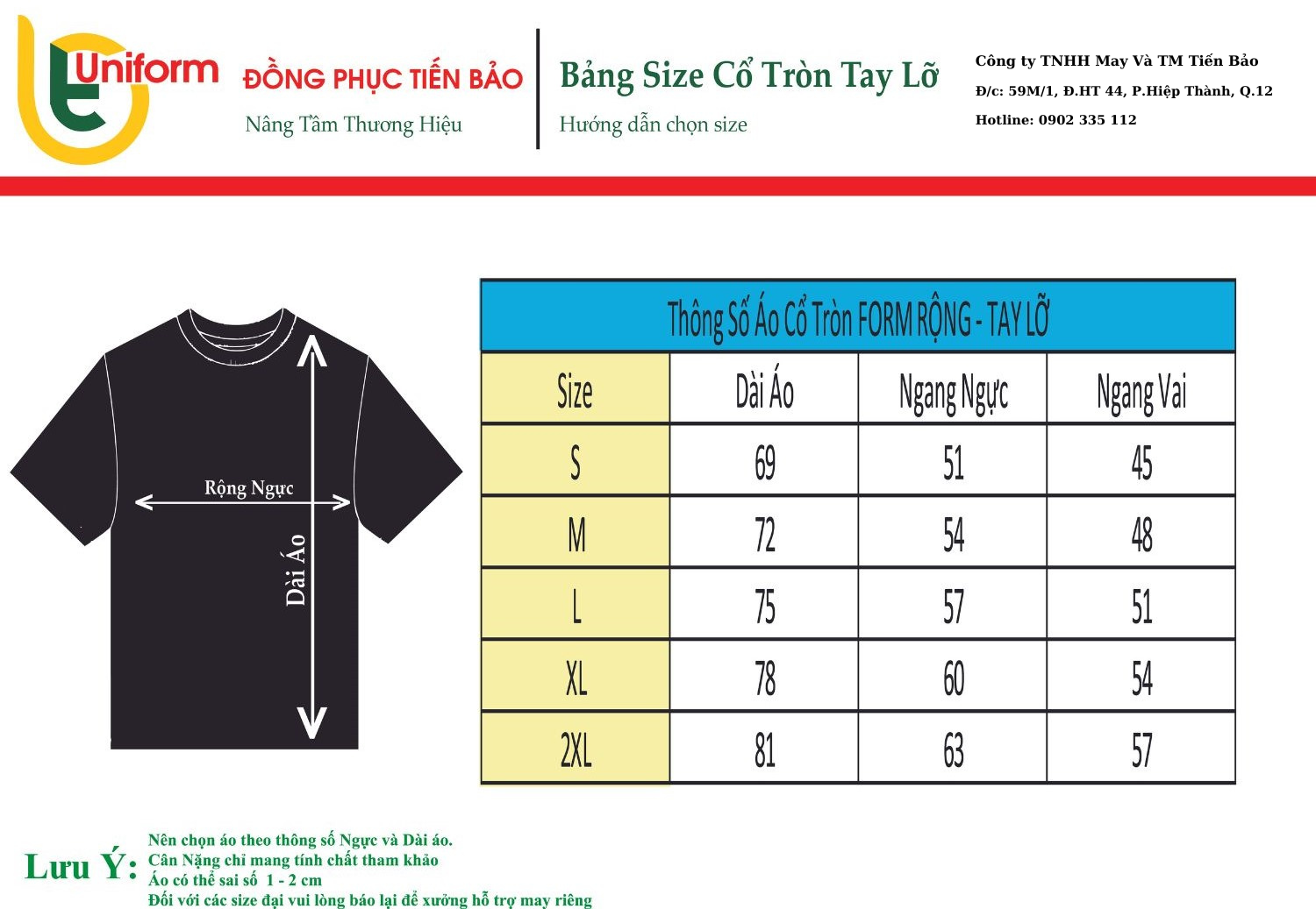 Bảng size áo thun tay lỡ