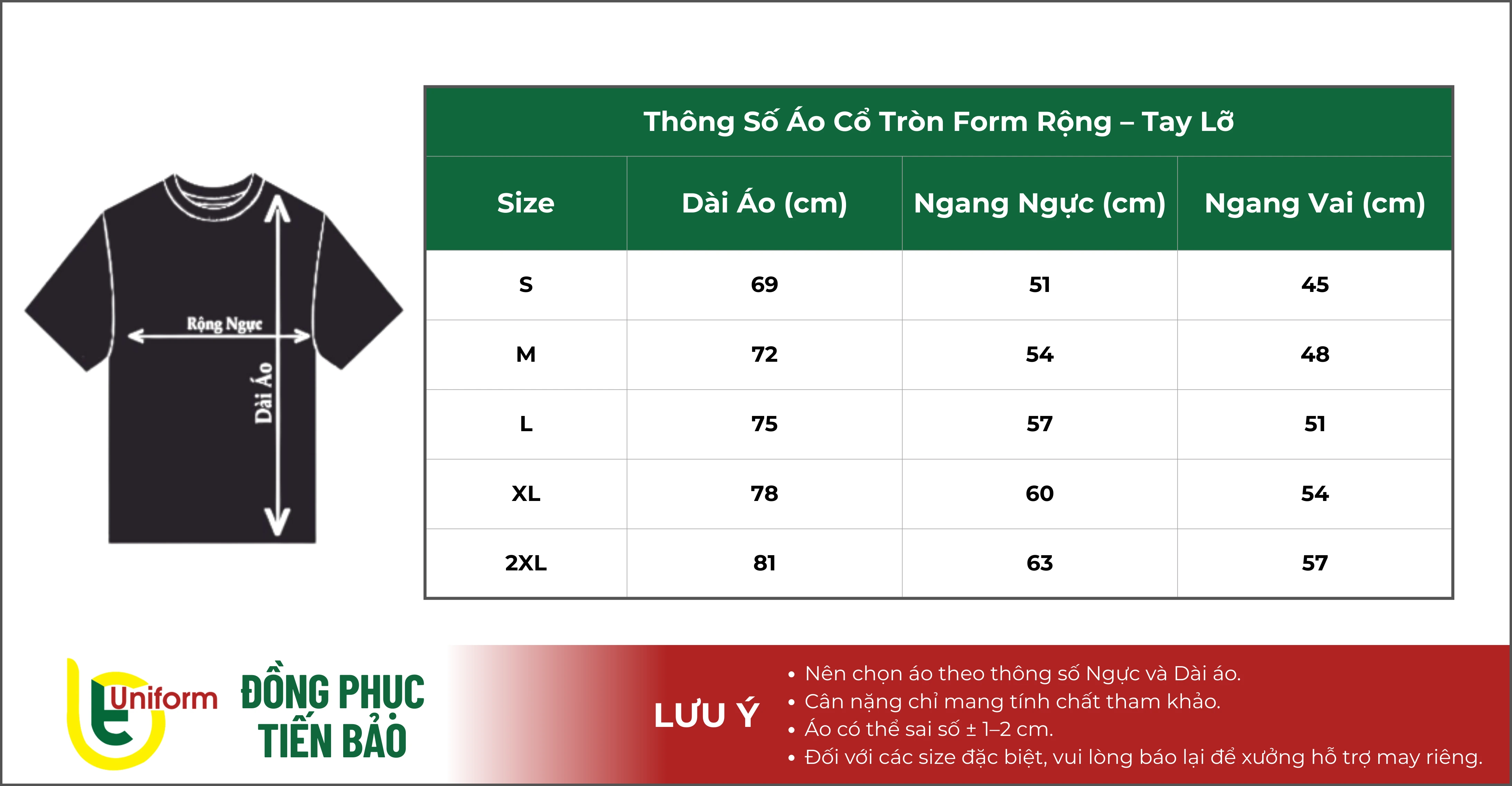Bảng size áo thun tay lỡ