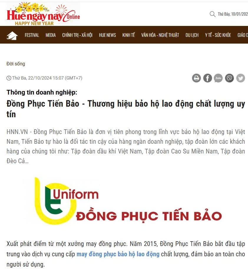 Báo Thừa Thiên Huế nói về Đồng Phục Tiến Bảo